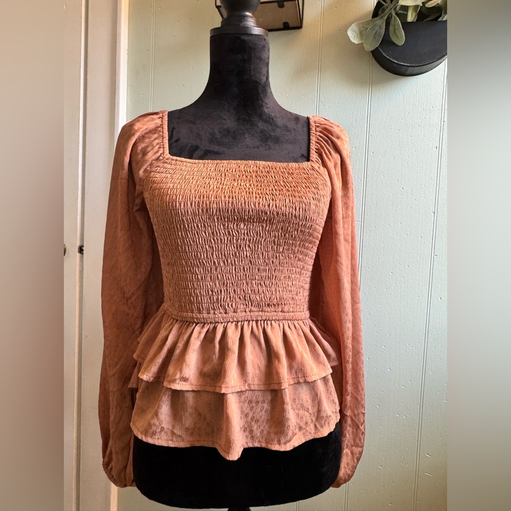 Mittoshop Smocked Peplum Blouse - Rust